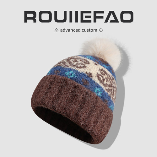 ROUIIEFAO毛线帽费尔岛风提花
