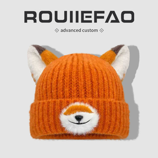 尼克周边可爱卡通动漫狐狸耳朵毛线帽子女冬季 保暖防寒护耳针织帽
