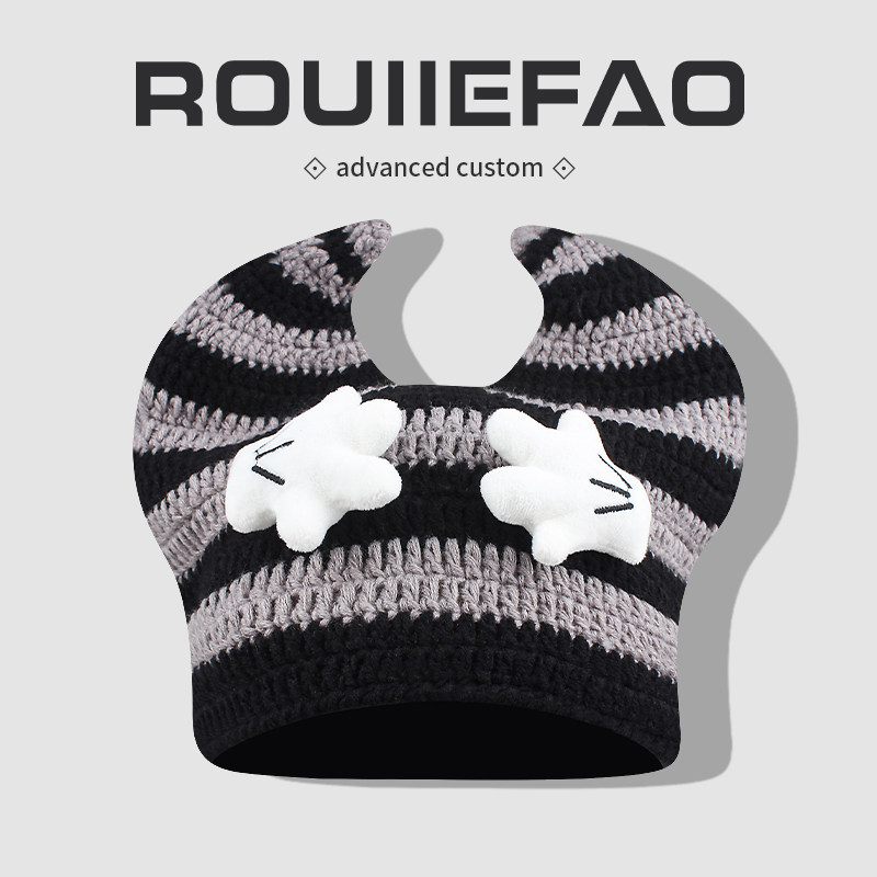 可爱搞怪米奇手掌牛角毛线帽子女秋冬保暖y2k亚比风套头毛线帽潮,服饰配件/皮带/帽子/围巾,帽子,淘宝优惠券,粉丝福利购,淘宝优惠卷