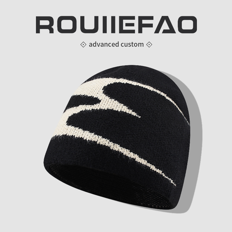 ROUIIEFAO毛线帽撞色字母百搭