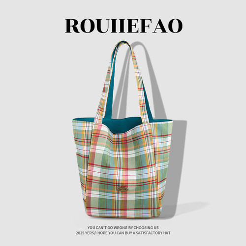 ROUIIEFAO大容量单肩包格纹