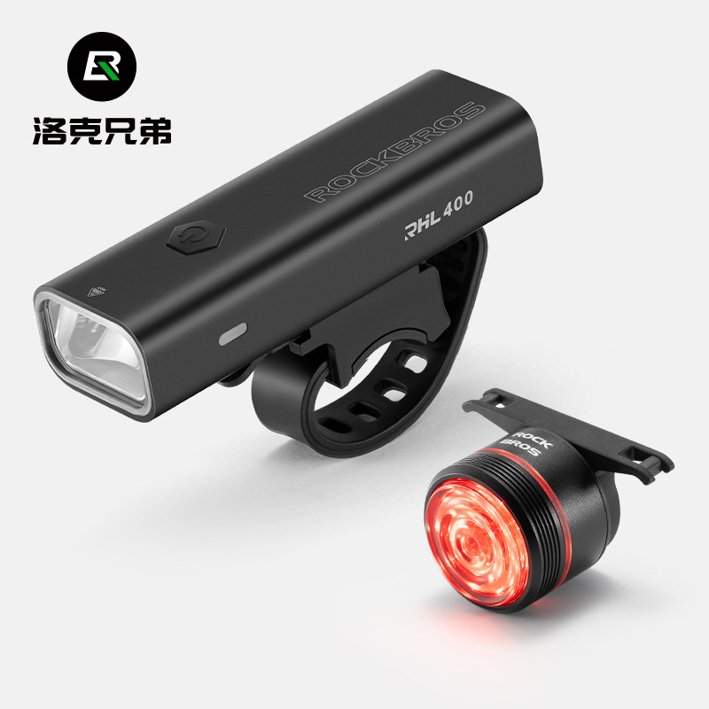 洛克兄弟自行车强光前灯吊装山地公路车刹车夜骑尾灯套装骑行装备