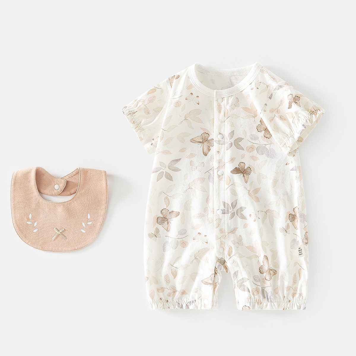 婴儿夏季短袖连体衣宝宝冰氧棉薄款爬服婴幼儿空调服哈衣送围嘴