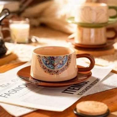 法式咖啡杯子套装高档精致下午茶杯早餐杯高颜值复古陶瓷杯碟套装