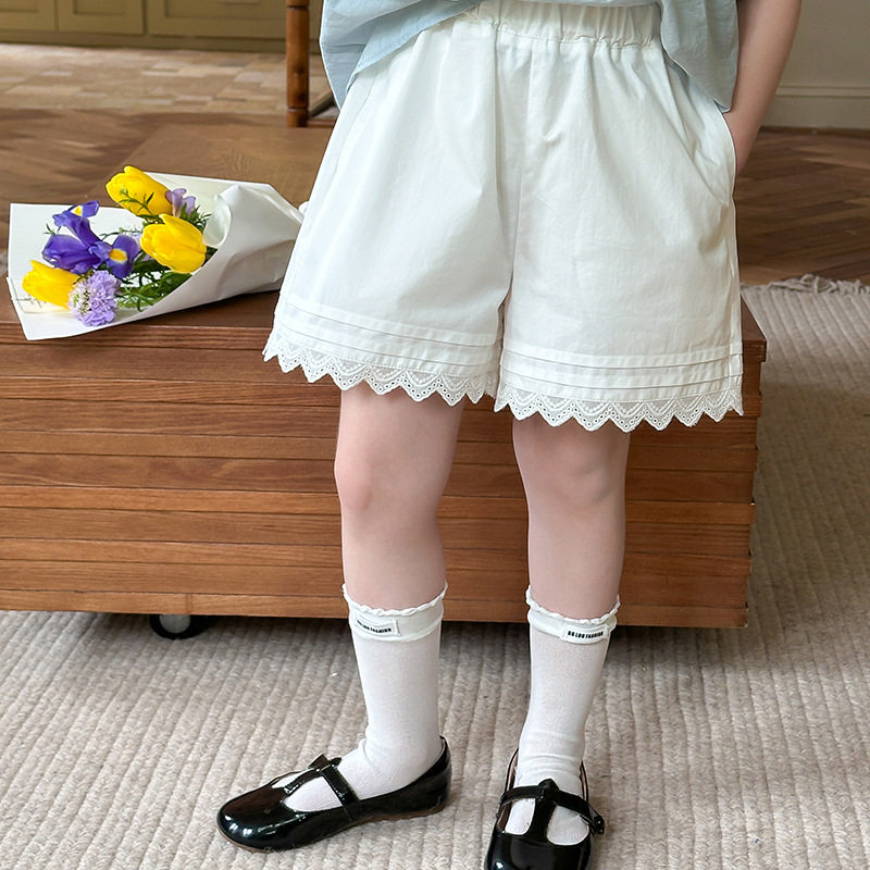 艾摩贝贝夏季新款女童韩版夏季热裤甜美淑女百搭蕾丝边短裤