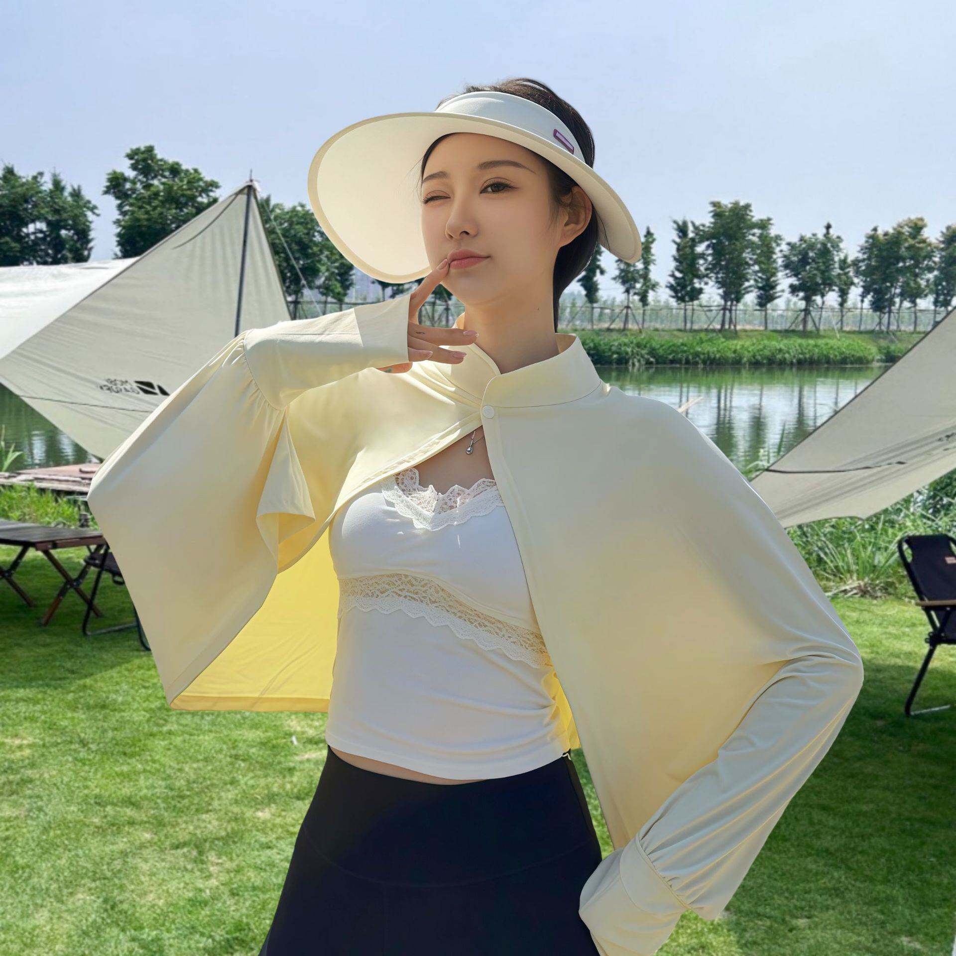 冰丝防晒衣女夏季户外骑车运动开车手臂遮阳连体袖套外穿防晒披肩