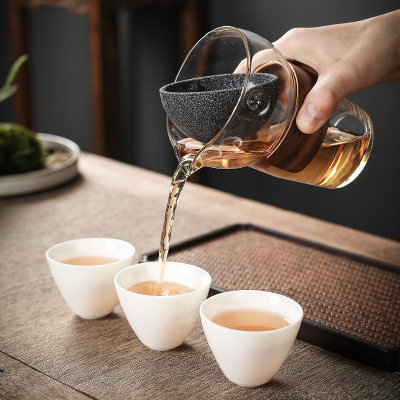 无孔茶具过滤杯旋转茶漏公道杯玻璃酒器茶渣过滤器滤架吸水杯垫