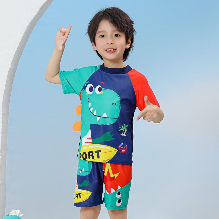儿童分体泳衣男童短袖防晒游泳套装宝宝潜水服冲浪服UPF运动款