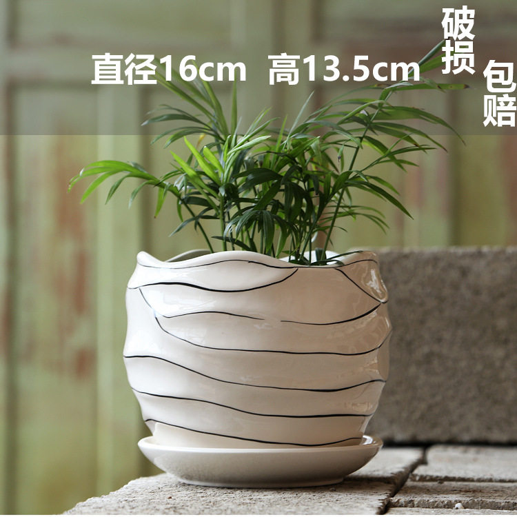 花盆陶瓷带托盘蝴蝶兰发财树多肉花盆大号特大号清仓绿植小花盆