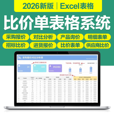 2026比价表采购供应商材料报价单议标审定价格对比明细excel表格