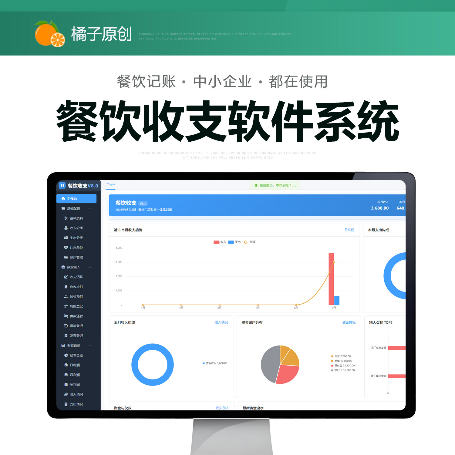 餐饮收支记账内账EXCEL表格单机软件系统财务餐厅店成本核算利润