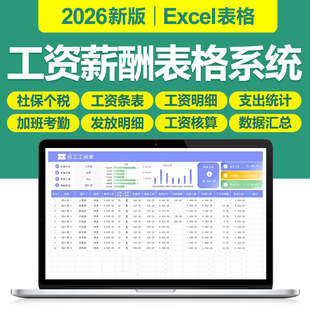 2026工资薪酬核算管理excel表格系统自动计算分析社保个税工资条