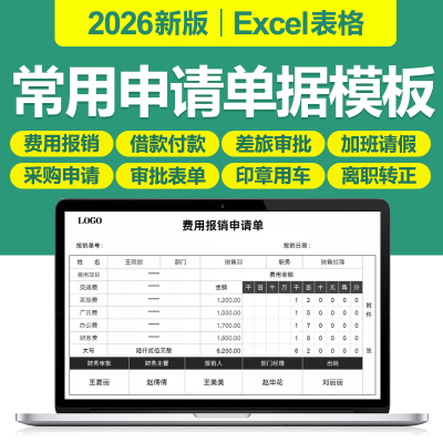 2026申请审批表费用报销付款单借款人力离职调维修采购excel表格