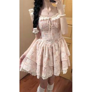 甜美小飞袖 樱织花翎温柔碎花连衣裙女夏季 公主蛋糕裙收腰蓬蓬裙子