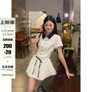 宋正恩白色衬衫 短裙子 连衣裙女夏季 气质收腰显瘦小个子学院风套装