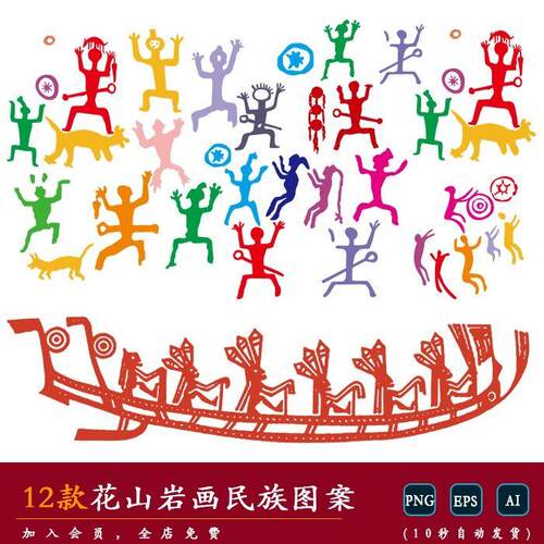 【花山岩画】传统民族图腾纹饰花纹样插画图案AI矢量PNG免扣素材