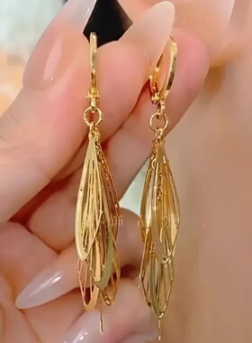 金色流苏耳环女轻奢时尚简约百搭高级感镂空耳扣气质小众精致耳饰