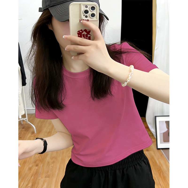 玫红色短袖t恤女2026新款夏季独漂亮miu系上衣女短款小个子0518k