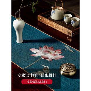禅意桌旗茶席棉麻茶台茶桌布艺YG69茶几茶巾装 中式 饰布荷花桌布