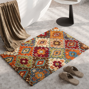 卫生间亚麻编织纹地垫浴室门口吸水防滑踩脚垫厕所好打理耐脏地毯