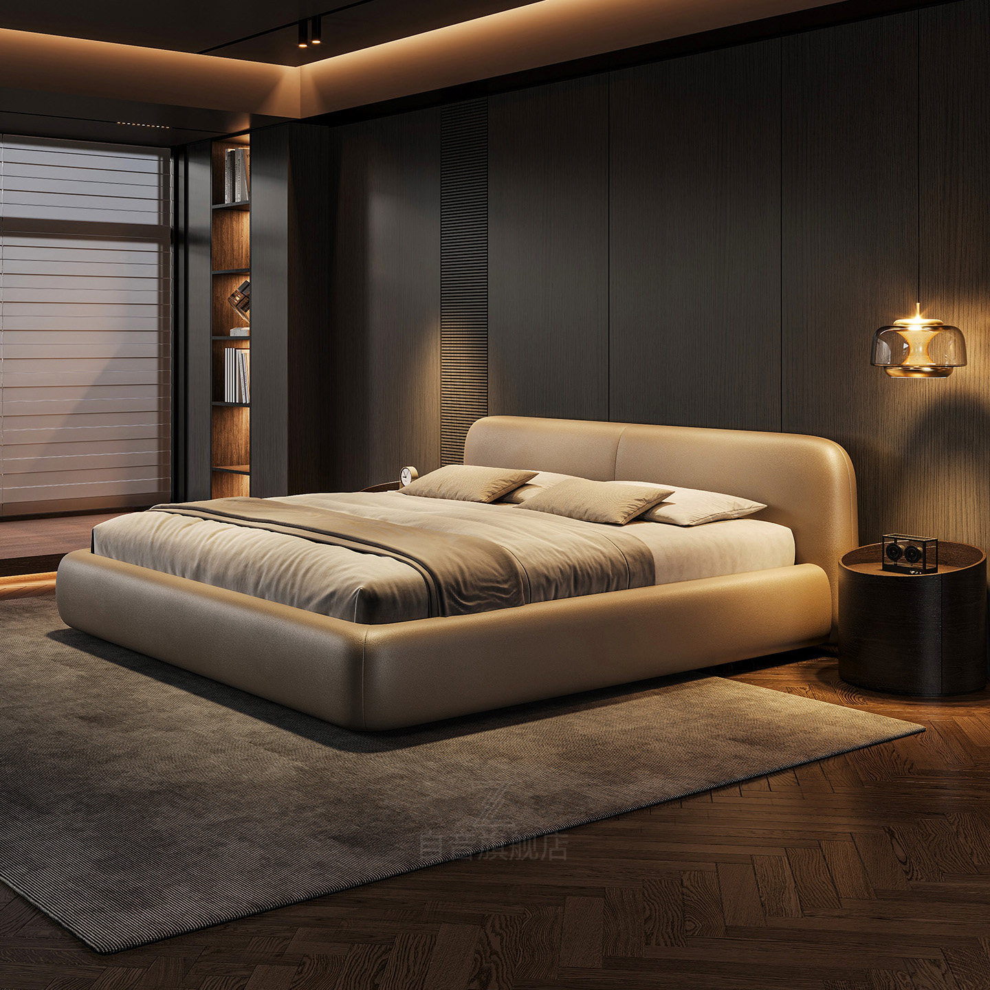 主卧大床2米x2米2真皮高端豪华大气意式极简软包薄床头现代简约