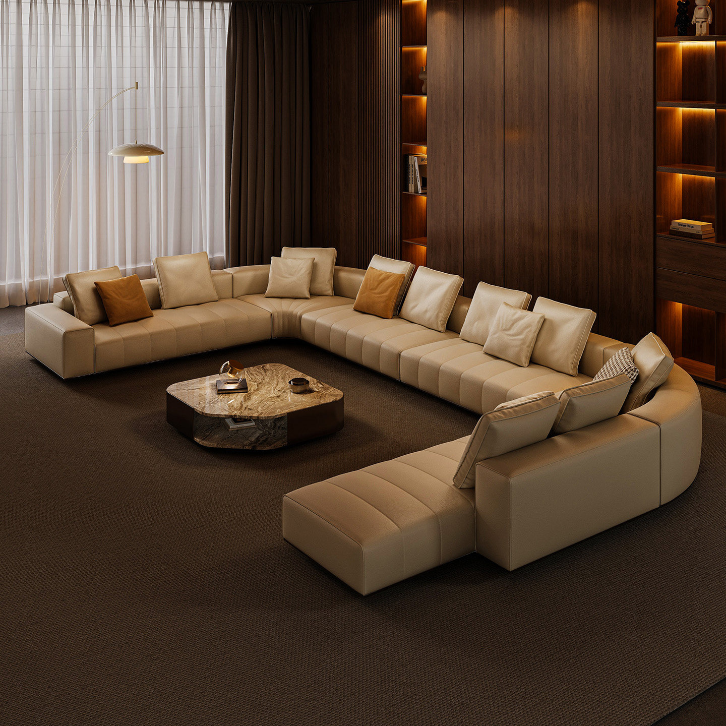 大户型真皮U型沙发超大