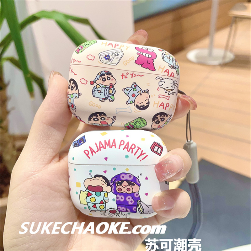 可爱蜡笔小新耳机套适用airpodspro2苹果第二代airpods4代磨砂高级感airpods3防摔airpods2代掉盖蓝牙耳机壳