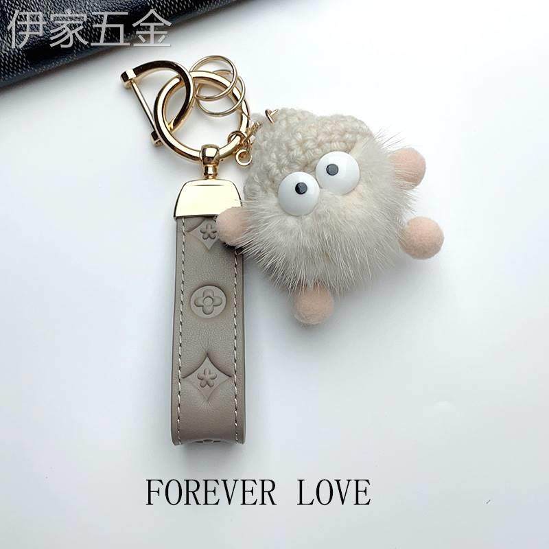 适用于钥匙扣件汽车男摩托车女高级感毛绒挂件可爱迷你电动车高档