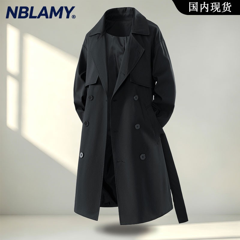 NBLAMY高级感痞帅中长款风衣男士夹克英伦范过膝宽松潮牌休闲外套