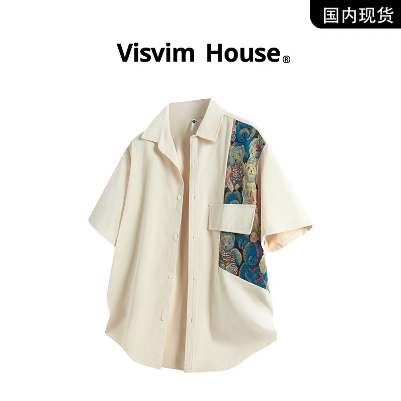 品牌现货撤柜】VISVIM WINGS夏季新款不规则刺绣拼接翻领衬衫男