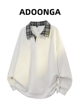 ADOONGA高级感拼色领休闲卫衣男士秋季提花宽松时尚百搭潮流卫衣