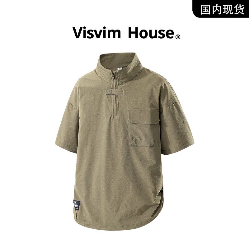 品牌现货撤柜】VISVIM WINGS夏季新款冰丝凉感工装立领短袖T恤男