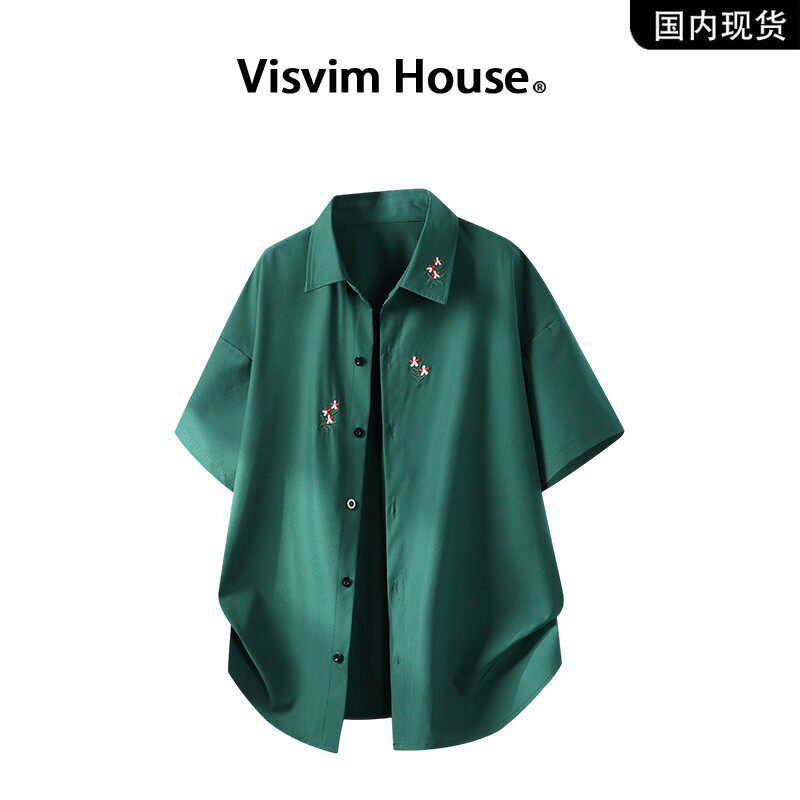 品牌现货撤柜】VISVIM HOUSE夏季痞帅随性风刺绣肌理短袖衬衫男