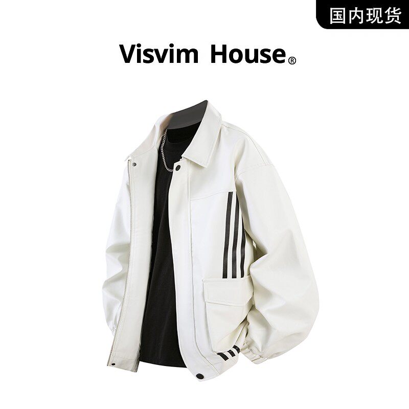 品牌现货撤柜】VISVIM WINGS春秋新款皮衣外套男士机车条纹夹克