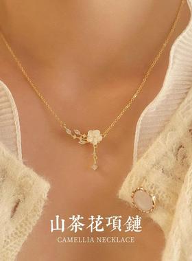 2025年新款山茶花999纯银毛衣项链女士轻奢小众情人节礼物送女友