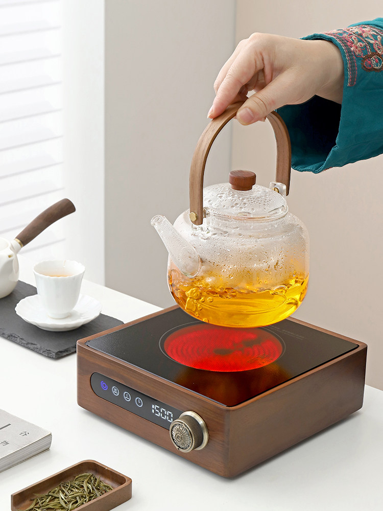 胡桃木大功率电陶炉小型23新款电磁家用茶桌烧水煮茶炉迷你煮茶器
