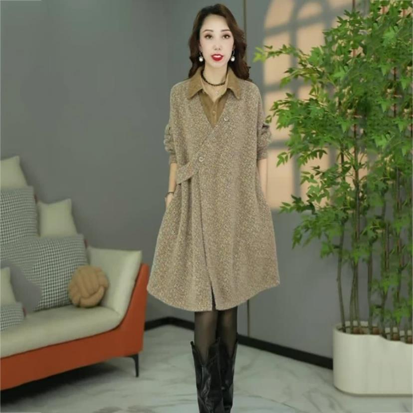 贵妃绒加厚连衣裙2025冬季新款时尚宽松遮肉显瘦洋气百搭中长裙