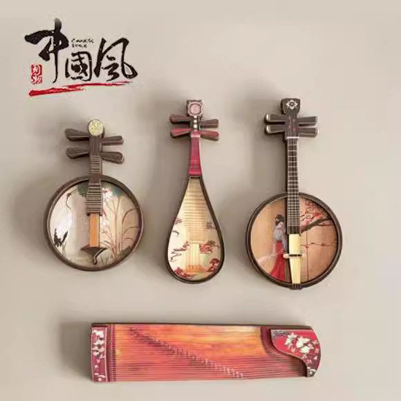 中国风冰箱贴磁贴个性创意高级网红高端复古木质国潮古筝乐器装饰