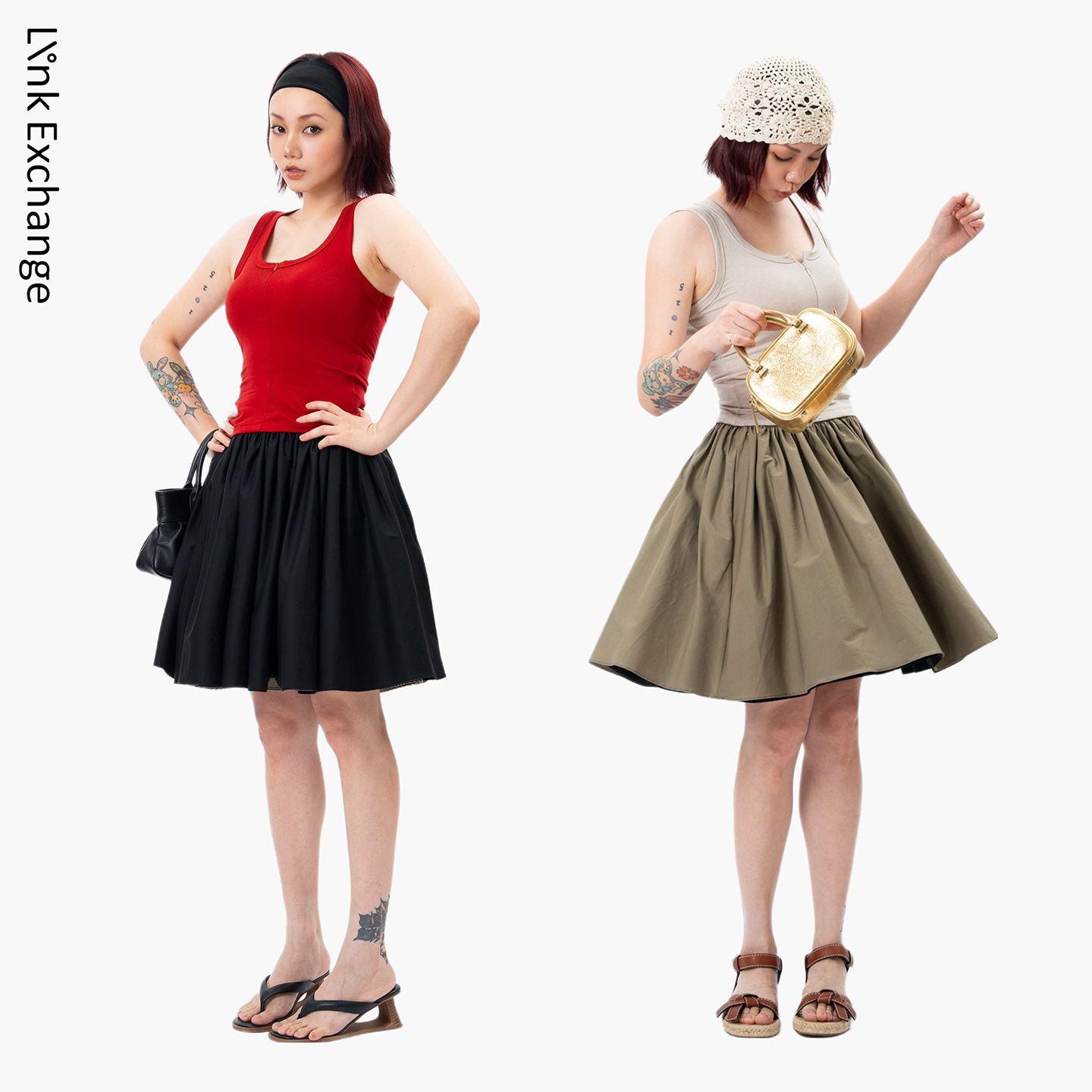 Link Exchange 2way双面双色弹力腰蓬蓬半裙_用料超大公主半裙