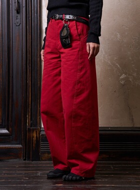 Link Exchange中古感弧线形香蕉休闲长裤水洗工装裤_显窄胯长腿