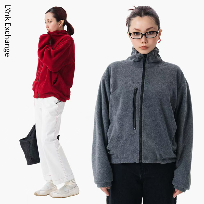 Link Exchange花生粒抓绒立领夹克_温暖柔软摇粒绒外套