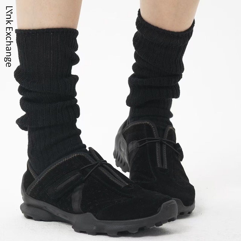 Link Exchange黑色牛皮翻毛皮登山徒步造型鞋 ‘Ava’ _舒适轻便