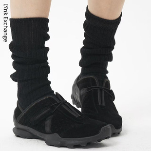 Link Exchange黑色牛皮翻毛皮登山徒步造型鞋 ‘Ava’ _舒适轻便