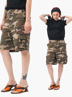 Link Exchange多口袋水洗迷彩工装中裤_柔软纯棉材质