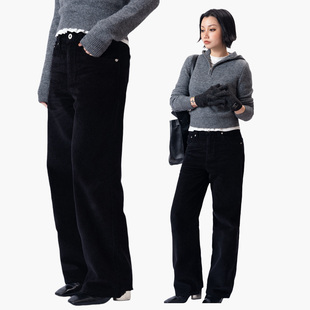 腿破洞设计 _基础黑裤 Link Exchange灯芯绒直筒宽腿休闲裤