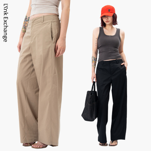 Link Exchange冰爽夏日超薄衬衫面料休闲度假长裤_宽腿显瘦香蕉裤