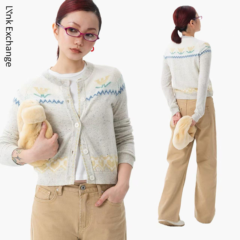 Link Exchange郁金香园丁羊绒针织小开衫_温暖冬日柔和配色