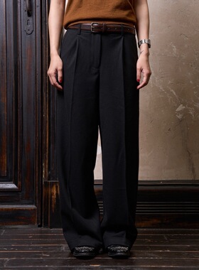 Link Exchange时髦简约低腰直筒宽腿西裤休闲长裤_加厚羊毛西装料
