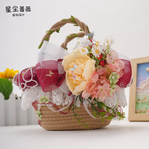 星尘蔷薇洛丽塔草编手提包
