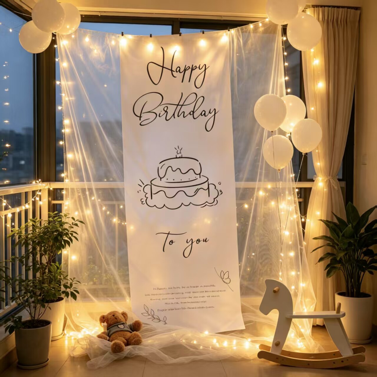 男女孩生日布置儿童装饰户外场景条幅网纱背景墙亮灯挂布拍照道具